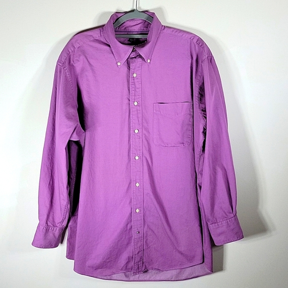 Tommy Hilfiger Mens Oxford Style Shirt Button Up Cotton Purple 16.5 Large - Picture 1 of 5